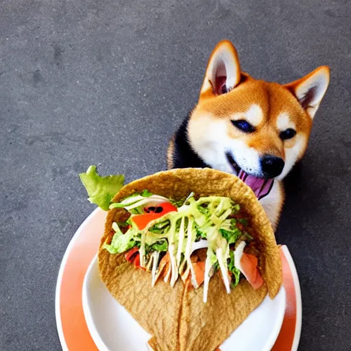 Image similar to shiba inu eating taco