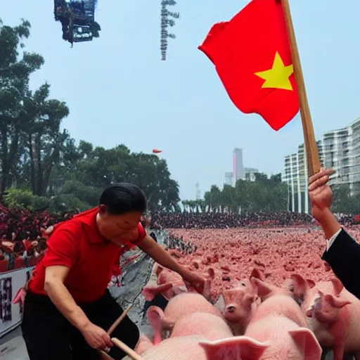 Image similar to xi jinping hitting pigs with big stick