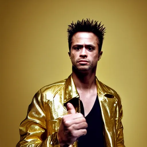 Image similar to Tyler Durden with a golden jacket
