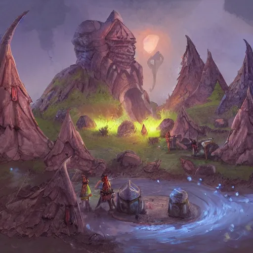 Image similar to goblin encampment, d & d, fantasy, concept art, long shot