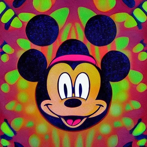 Image similar to Mickey Mouse abstract art, extremely detailed and beautiful, very geometric and strange, psychedelic