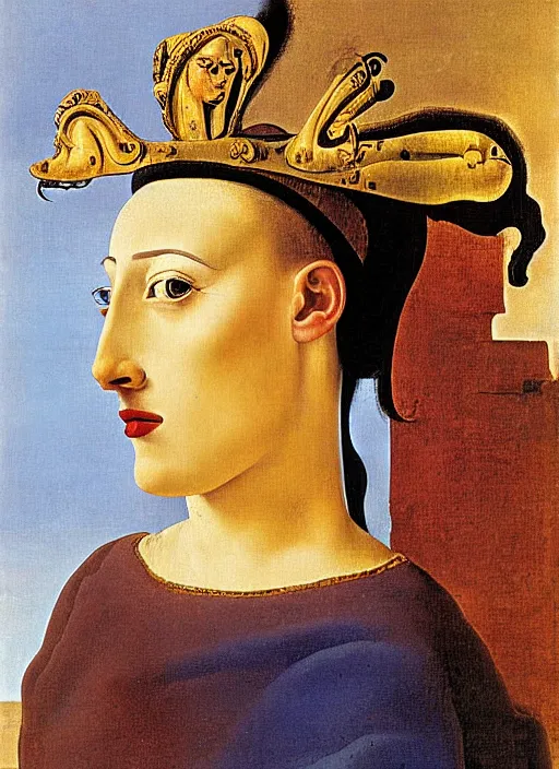 Prompt: portrait of young woman in renaissance dress and renaissance headdress, art by salvador dali