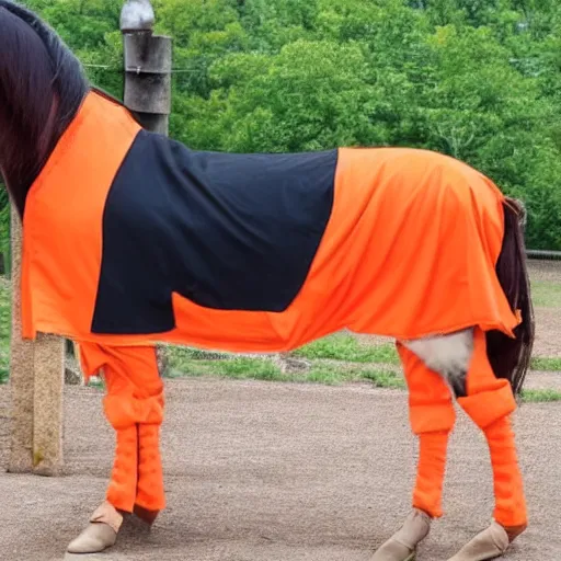 Image similar to horse wearing orange inmate clothes