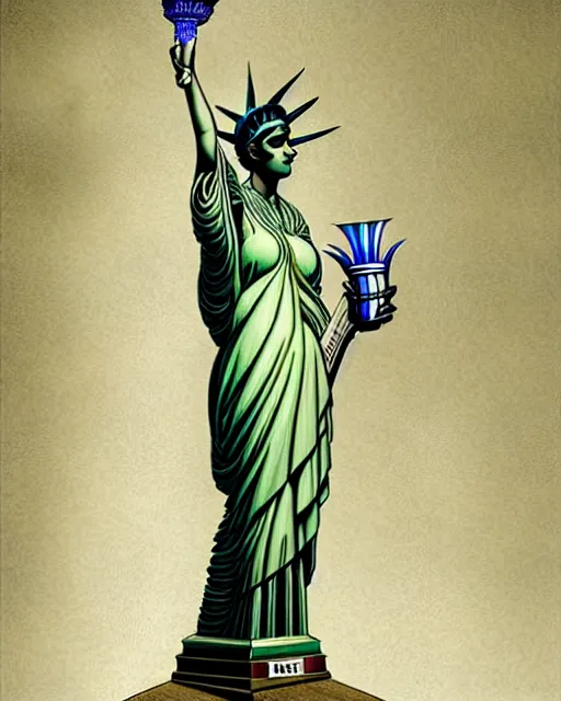 Image similar to Beautiful and playful lady liberty portrait, art nouveau, fantasy, holding a vase by Rene Lalique , elegant, highly detailed, sharp focus, art by Artgerm and Greg Rutkowski and WLOP