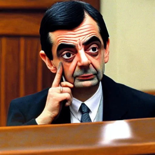 Prompt: mr bean sentenced to life in a courtroom