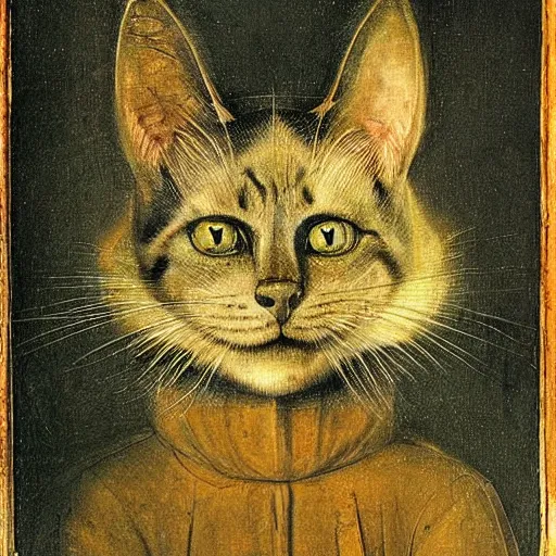 Image similar to stunning portrait of the cat of cheshire by hieronymus bosch