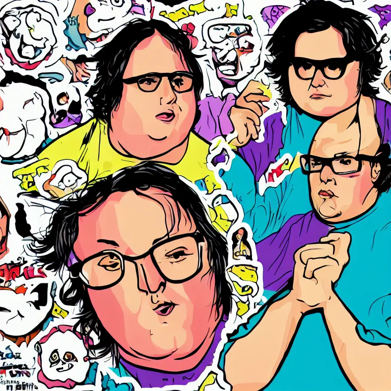 Image similar to andy milonakis & clark duke hybrid, vector, svg sticker art