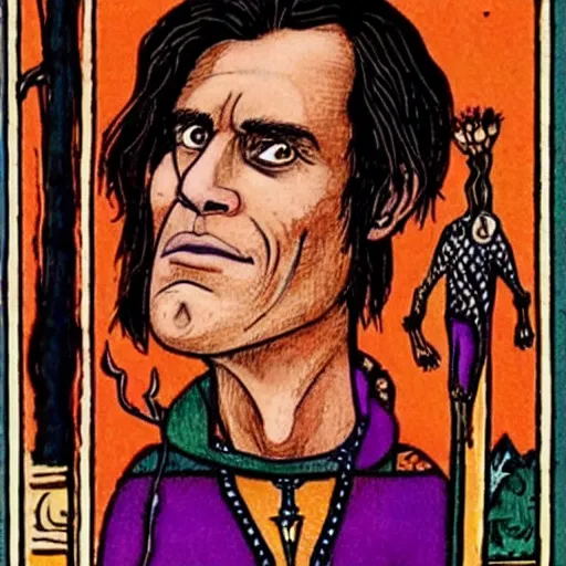 Prompt: Jim Carrey in Thoth tarot deck, style of Lady Frieda Harris, 4K