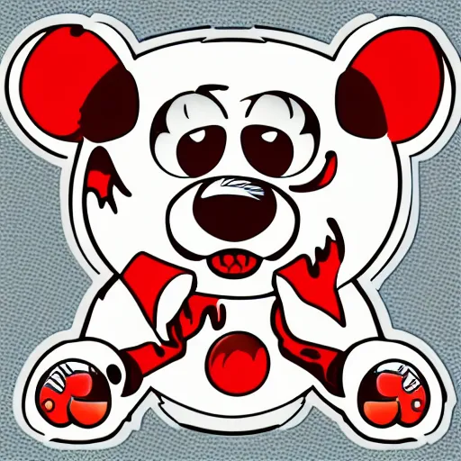 Image similar to Blood thirsty teddy bear from a horror movie, sticker, highly detailed, colorful, illustration, drama, smooth and clean vector curves, no jagged lines, vector art, smooth