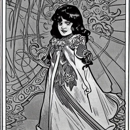 Image similar to a little girl with a mischievous face and short wavy curly brown hair. she is dressed as a knight. well composed, clean elegant painting, beautiful detailed face. comic book art by steve ditko and jack kirby and alphonse mucha