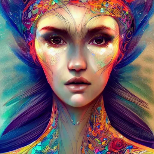 Image similar to a beautiful woman in a dress made of dreams, by android jones and ross tran, trending on artstation