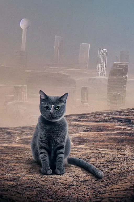 Prompt: vertigo, fear of heights, close up of a robot cat exploring a tall eco living towers in a barren, rocky desert, rocky mountains in background, dust swirling, diffuse lighting, strong imagery, highly detailed, illustration, highly detailed water colour 8 k, cinematic