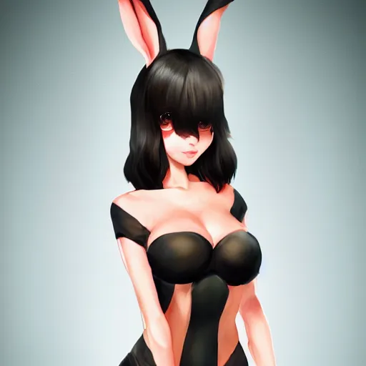 Prompt: sage ( valorant ) in a bunny suit, black hair, curvy, digital painting, artstation