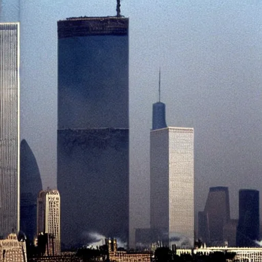 Image similar to “The TwinTowers transform into mechs and pulverise Bin Laden’s planes September 11 2001 hq ap photos”