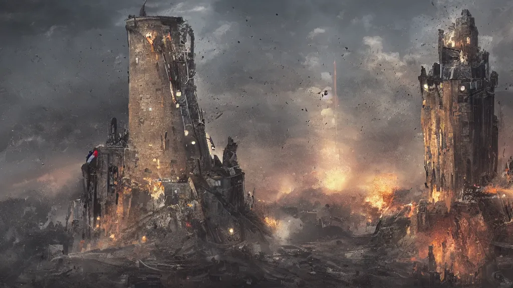 Prompt: patrick j. jones. rutkowski. final death on the tower. 3 8 4 0 x 2 1 6 0