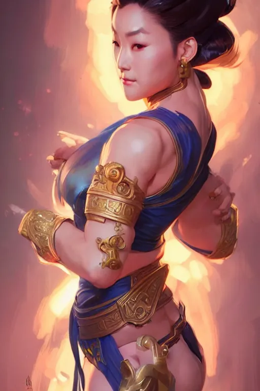 Image similar to beautiful chun li, full body shot, d & d, fantasy, intricate, elegant, highly detailed, digital painting, artstation, concept art, matte, sharp focus, illustration, hearthstone, art by artgerm and greg rutkowski and alphonse mucha