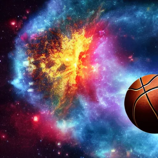 Image similar to a player dunking a basketball depicted as an explosion of a nebula