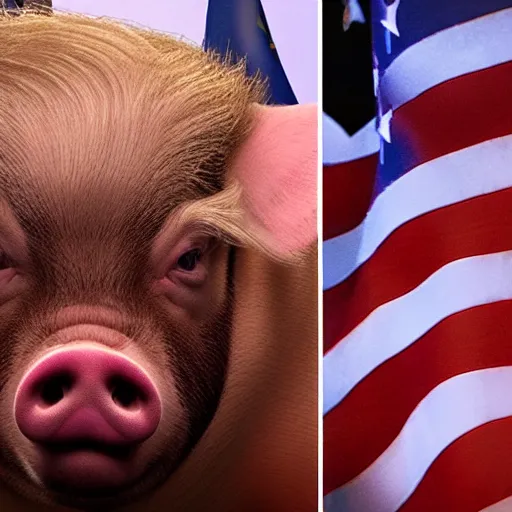 Prompt: if donald trump was a pig, ultra detailed, hyper realistic, studio lighting, 8 k, 5 0 mm lens, cinematic