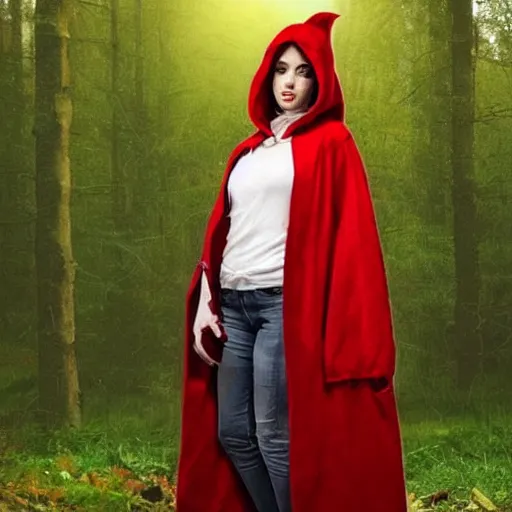 Prompt: full body photo of red riding hood as a werewolf hunter