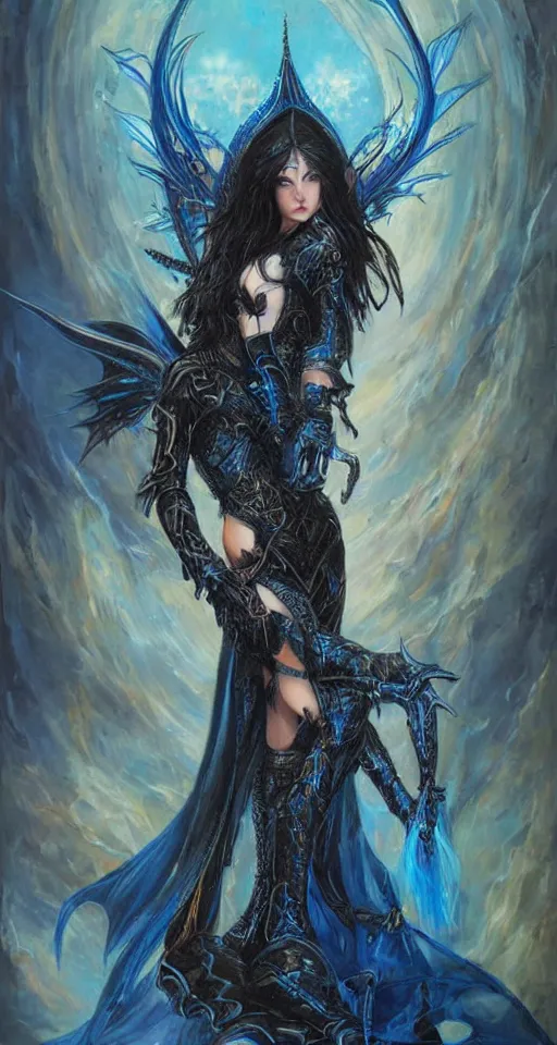 Image similar to Gothic elf princess in blue dragon armor by karol bak