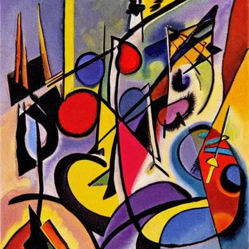 Image similar to a abstract painting coven of witches by kandinsky