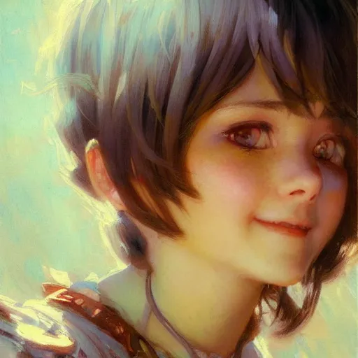 Prompt: a detailed portrait of am adorable anime girl, cute, smile eyes, painting by gaston bussiere, craig mullins, j. c. leyendecker
