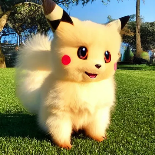 Image similar to real life pokemon, cute, fluffy, ultra realistic, golden hour