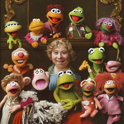 Image similar to muppet babies during the baroque era, highly detailed, color restoration, high - res