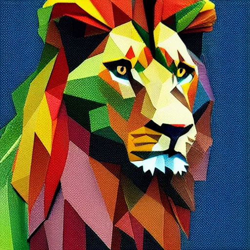 Image similar to a scrambled jigsaw puzzle of a low-poly lion