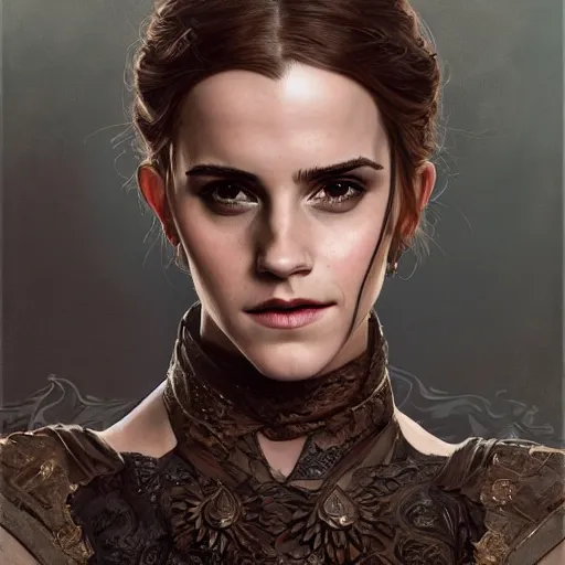 Image similar to emma watson as a witch, scarlett johanson as a rogue, leather armor, d & d, fantasy, intricate, elegant, highly detailed, digital painting, artstation, concept art, matte, sharp focus, illustration, art by greg rutkowski and alphonse mucha