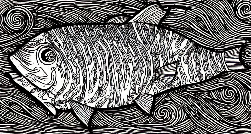 Image similar to illustration of an anglerfish, stylized linework, ornamentation, artistic