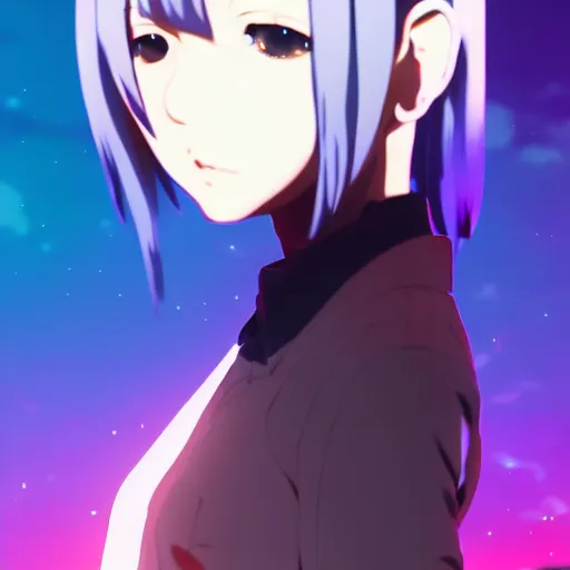 Image similar to high quality portrait of reol. art by makoto shinkai, crunchyroll, pixiv, danbooru, hd, headshot, cinematic still, detailed anime face, bokeh, digital art, cel shading, vivid colors, ambient lighting