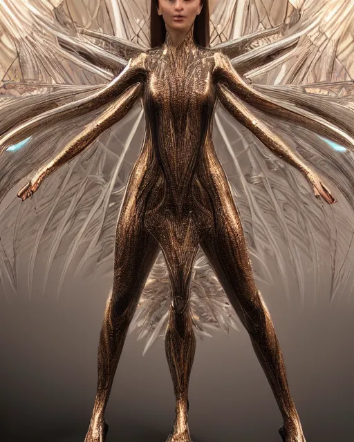 Image similar to a highly detailed metahuman 8 k close up render of bella hadid in iris van herpen dress in style of alex grey trending on artstation made in unreal engine 4