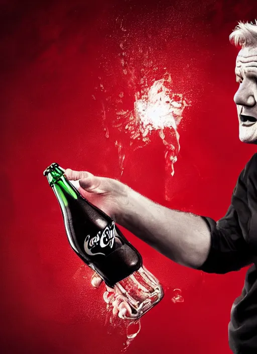 Image similar to Gordon Ramsey chugging an entire 4 liter bottle of coca cola, intense expressionate photograph, high quality, detailed, sharp, 4k, trending on artstation, raytraced