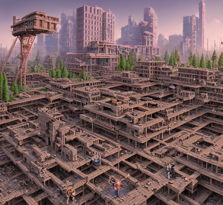 Image similar to hyperrealism photography hyperrealism concept art of highly detailed beavers builders that building highly detailed futuristic city with bricks by wes anderson and hasui kawase and scott listfield sci - fi style hyperrealism rendered in blender and octane render