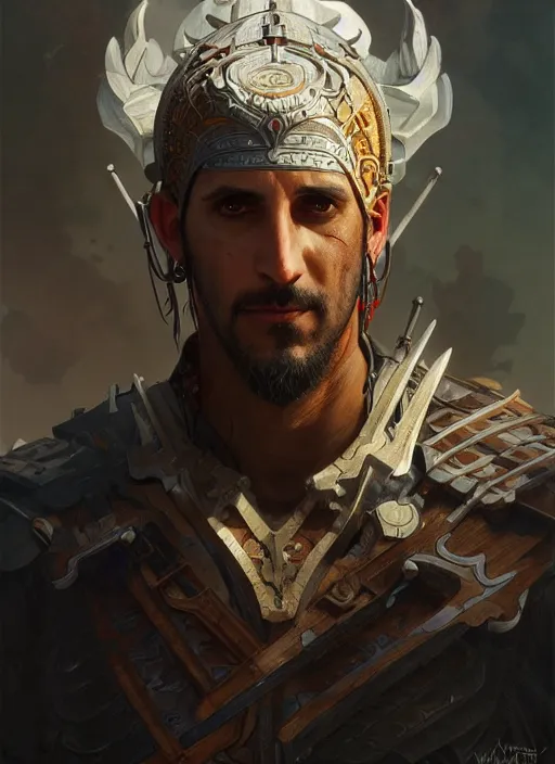 Image similar to travis willingham as a warrior, intricate, brutal, highly detailed, digital painting, artstation, concept art, smooth, sharp focus, illustration, art by artgerm and greg rutkowski and alphonse mucha, 8 k