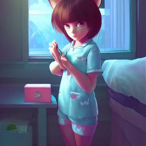 Image similar to little girl in pajama. digital artwork made by ilya kuvshinov, inspired by zootopia, highly detailed, realistic,