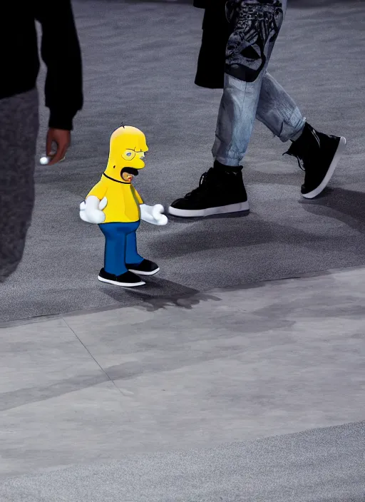 Image similar to hyperrealistic and heavy detailed air jordan runway show of homer simpson, leica sl 2 5 0 mm, vivid color, high quality, high textured, real life