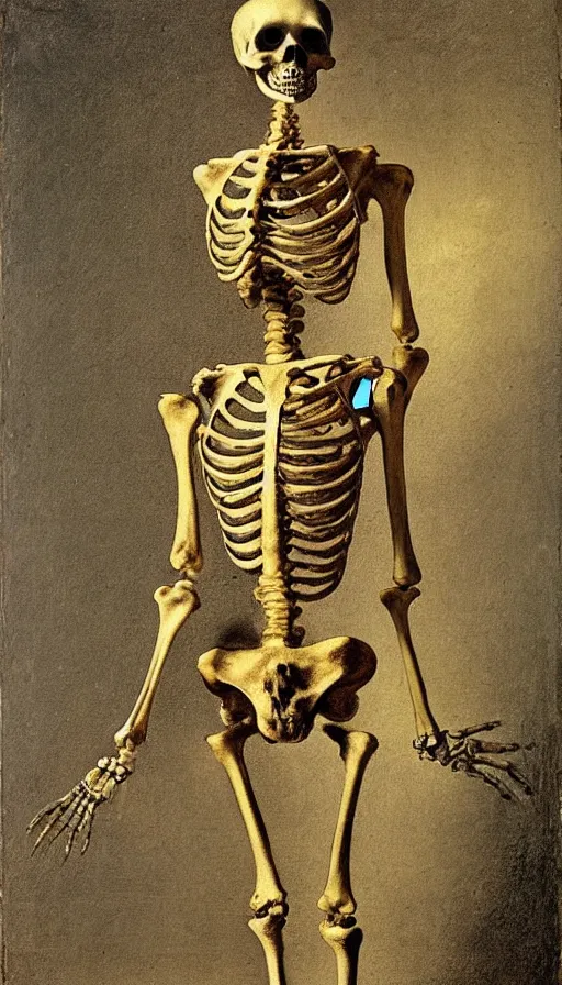 Prompt: portrait of a skeleton sailor by Rembrandt