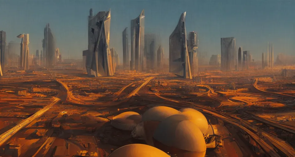 Prompt: view on futuristic city in the horizon, illustration by bo bartlett, detailed, sharp, 8 k