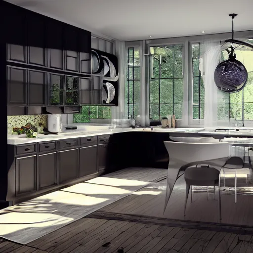 Image similar to kitchen model inside crystal ball, octane render hyperdetailed,