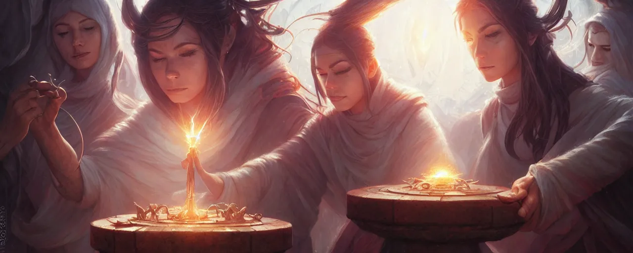 Image similar to time keepers performing a ritual by magali villeneuve, artgerm, greg rutkowski, digital art, sharp focus, award winning, intrecate details, 4 k,