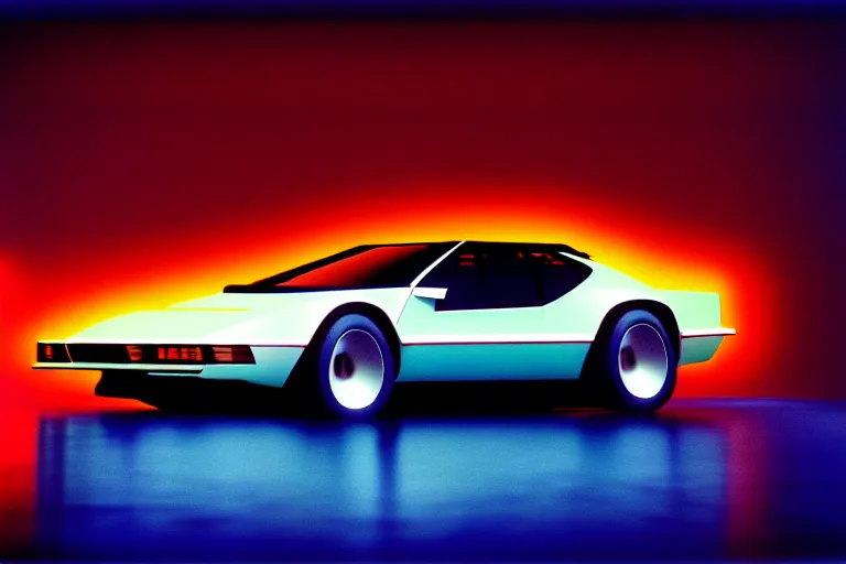 Prompt: stylized poster of a single 1 9 8 1 bmw m 1 concept, thick neon lights, ektachrome photograph, volumetric lighting, f 8 aperture, cinematic eastman 5 3 8 4 film