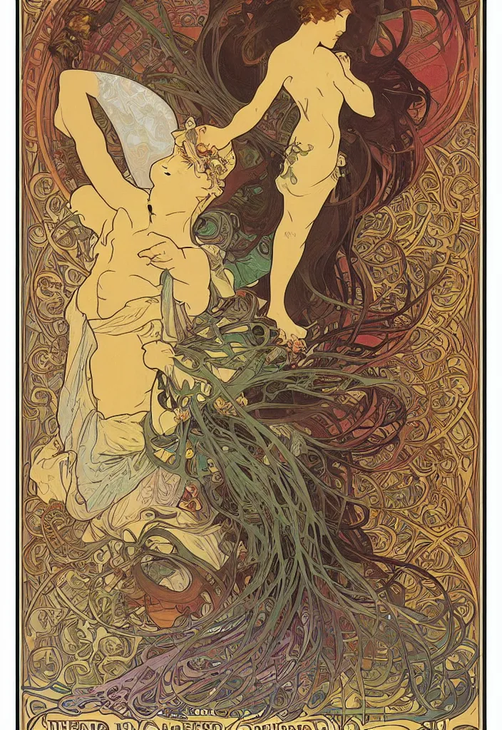 Prompt: colorful poster art of a city by alphonse mucha and emek, all connected by twisting roads, digital art, poster frame, concert poster