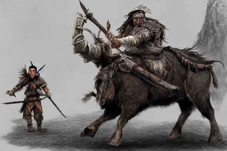 Image similar to a mongolian warrior riding a boar, fantasy concept art