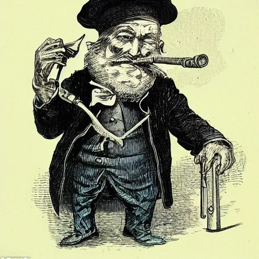 Image similar to a wizard smoking a pipe, high detail, 1 9 th century illustration by john tenniel