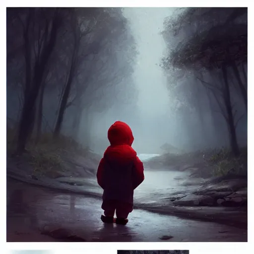 Image similar to a cute little boy wearing hoodie and waiting for his friends, full body, magical world, by greg rutkowski, sung choi, photo realistic, 8 k, cinematic lighting, hd, atmospheric, hyperdetailed, trending on artstation, devainart, digital painting, glow effect