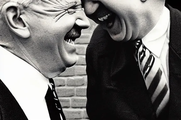 Image similar to “ very very intricate photorealistic photo of hitler and joe biden laughing together, detailed natural lighting, award - winning crisp details ”