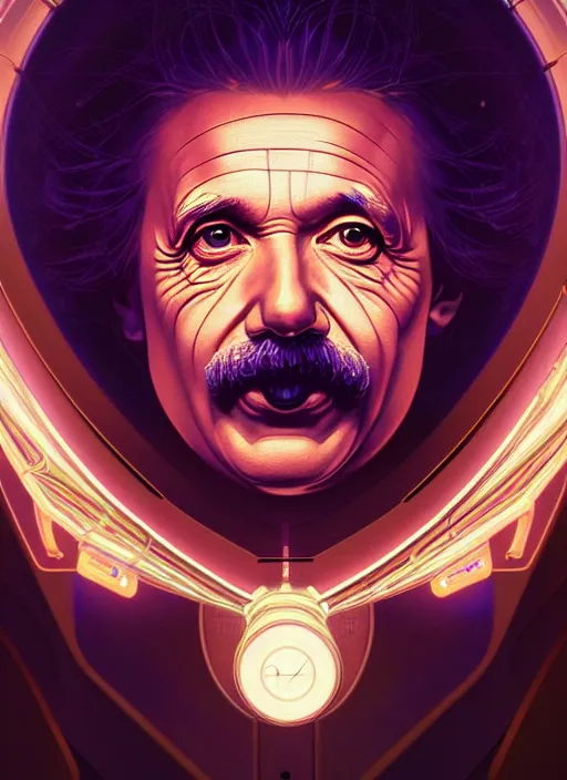 Image similar to symmetry!! portrait of einstein male, chemisty, sci - fi, glowing lights!! intricate, elegant, highly detailed, digital painting, artstation, concept art, smooth, sharp focus, illustration, art by artgerm and greg rutkowski and alphonse mucha, 8 k