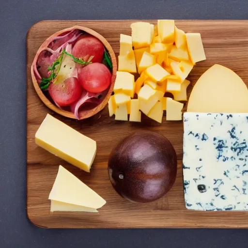 Prompt: amazing plate with cheese selection inside a beautiful giant library